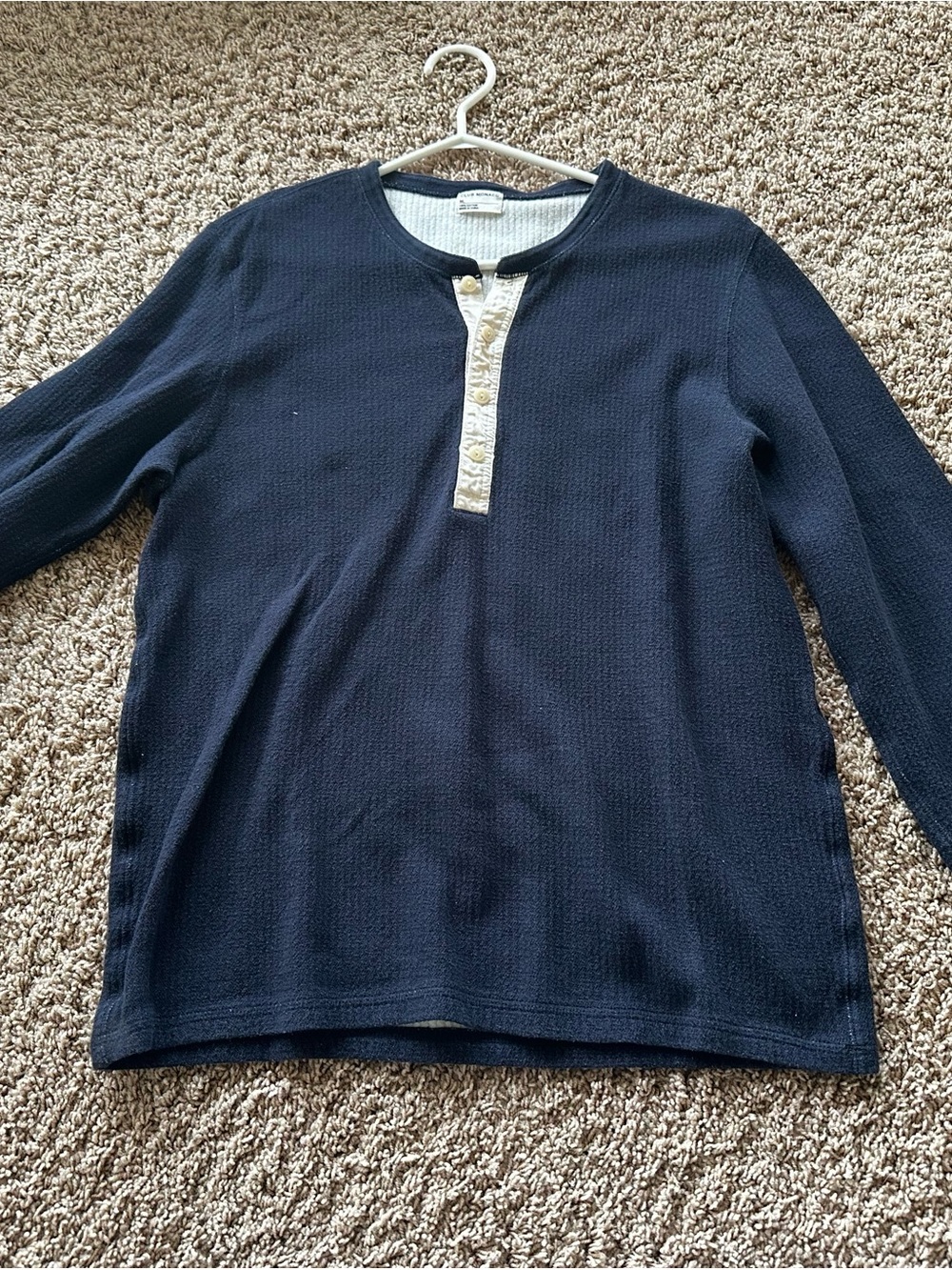 Club Monaco Navy Long-Sleeve Henley with Ivory Button Placket